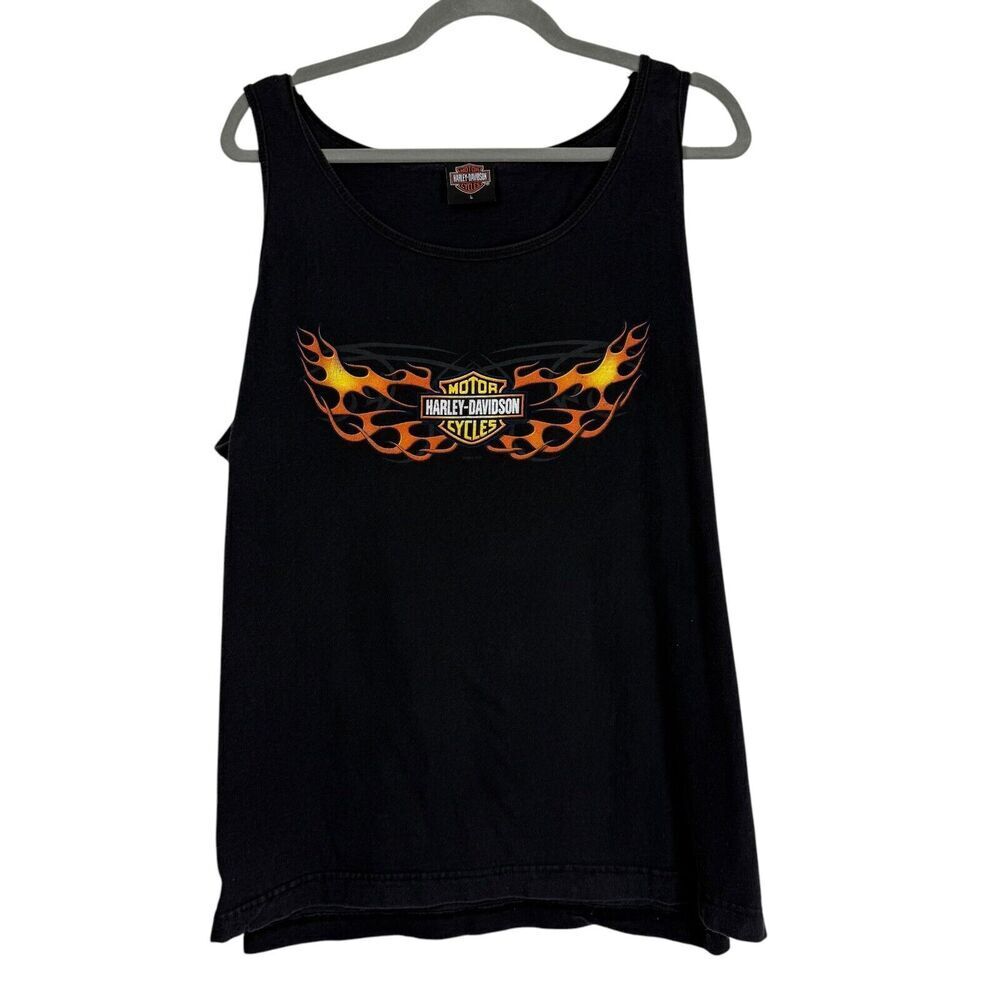Harley Davidson Shirt Mens Large Black Phoenix Oregon Tank Flames Graphic VTG